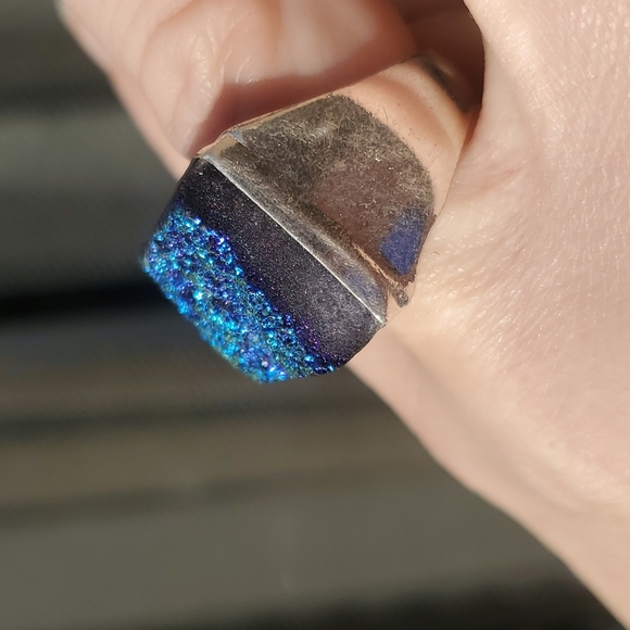 New Men's Titanium Blue Druzy 925 Silver Ring. - Picture 2 of 16